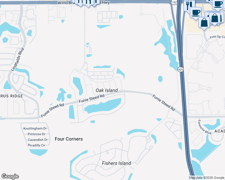 map of restaurants, bars, coffee shops, grocery stores, and more near 3018 Bird of Paradise Lane in Kissimmee