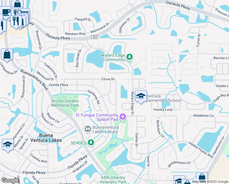 map of restaurants, bars, coffee shops, grocery stores, and more near 281 Valencia Avenue in Kissimmee