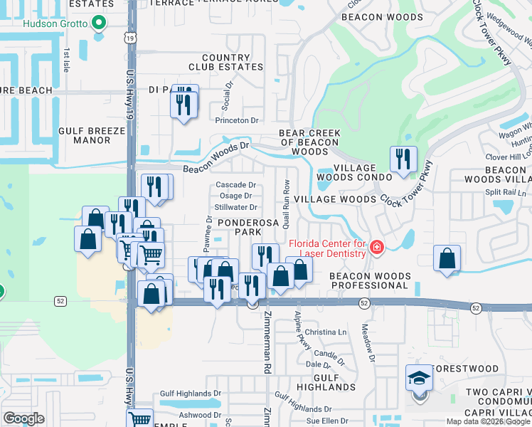 map of restaurants, bars, coffee shops, grocery stores, and more near 12306 Partridge Hill Row in Hudson