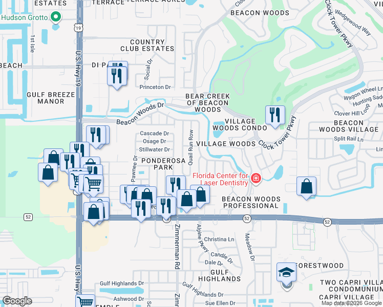 map of restaurants, bars, coffee shops, grocery stores, and more near 12306 Partridge Hill Row in Hudson