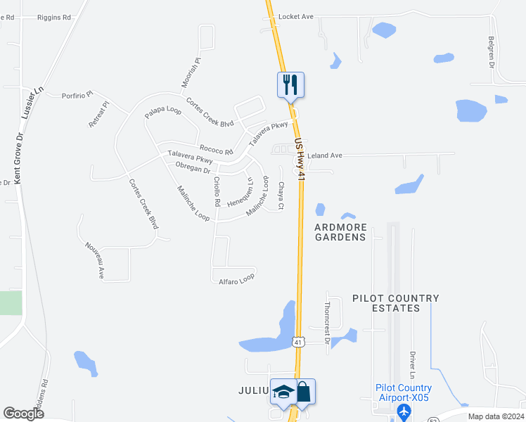 map of restaurants, bars, coffee shops, grocery stores, and more near 12242 Chaya Court in Spring Hill