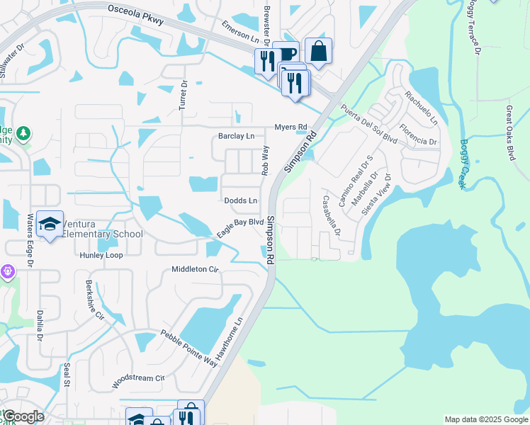 map of restaurants, bars, coffee shops, grocery stores, and more near 2955 Tomorrow Drive in Kissimmee