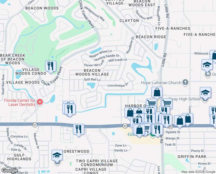 map of restaurants, bars, coffee shops, grocery stores, and more near 8504 Lincolnshire Drive in Hudson