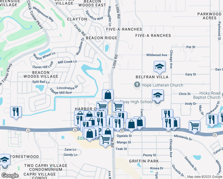 map of restaurants, bars, coffee shops, grocery stores, and more near 12315 Little Road in Bayonet Point