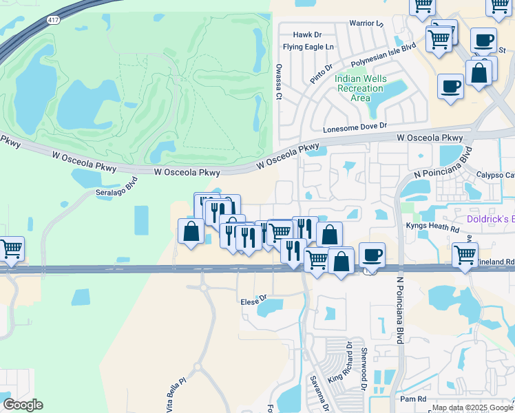 map of restaurants, bars, coffee shops, grocery stores, and more near 5356 Diplomat Court in Kissimmee