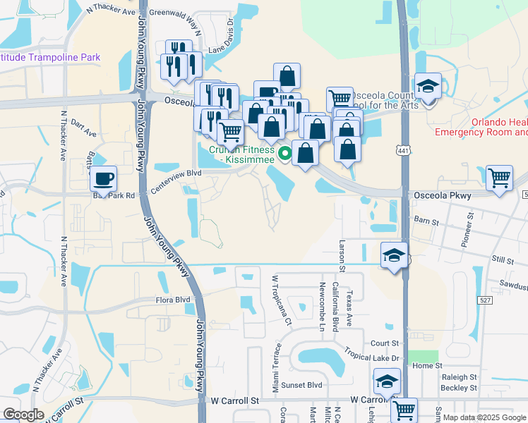 map of restaurants, bars, coffee shops, grocery stores, and more near 3012 Marta Circle in Kissimmee