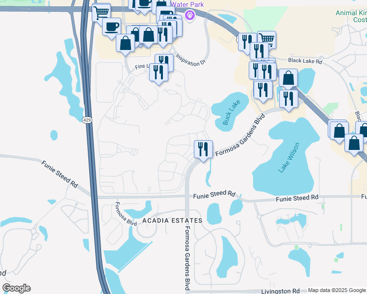 map of restaurants, bars, coffee shops, grocery stores, and more near 8036 Dreamsicle Drive in Kissimmee