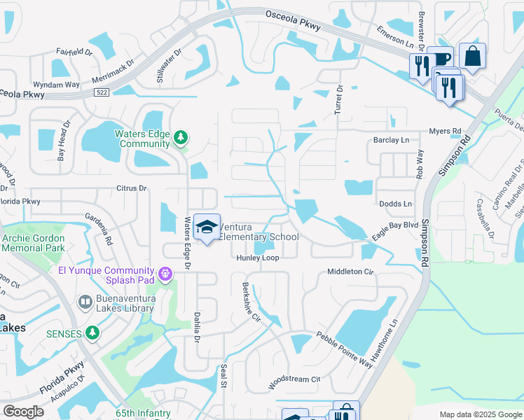 map of restaurants, bars, coffee shops, grocery stores, and more near 2575 Tanner Terrace in Kissimmee