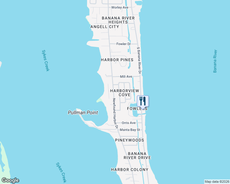 map of restaurants, bars, coffee shops, grocery stores, and more near 1210 Newfound Harbor Drive in Merritt Island