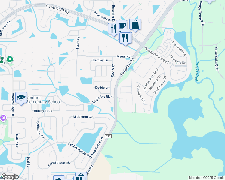 map of restaurants, bars, coffee shops, grocery stores, and more near 2965 Tomorrow Drive in Kissimmee
