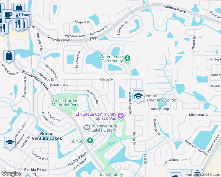 map of restaurants, bars, coffee shops, grocery stores, and more near 281 Valencia Ave in Kissimmee
