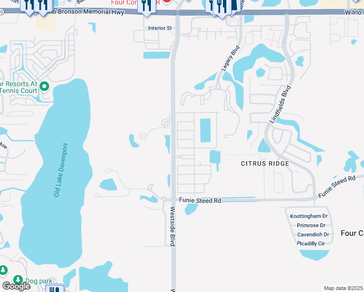 map of restaurants, bars, coffee shops, grocery stores, and more near 8975 Candy Palm Road in Kissimmee