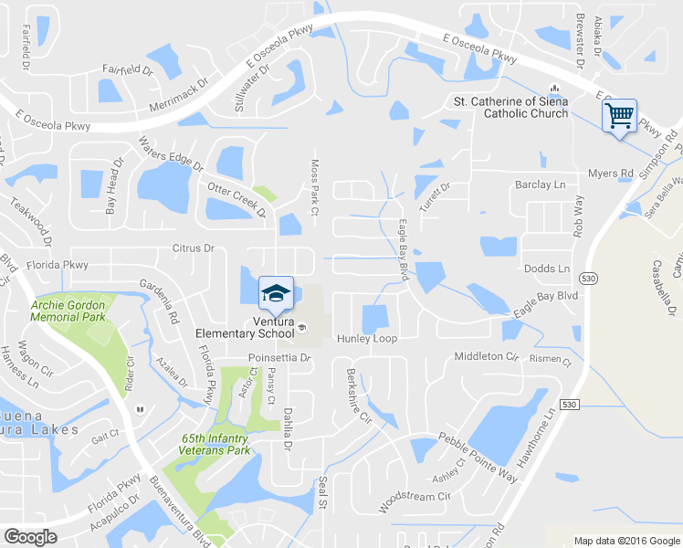 map of restaurants, bars, coffee shops, grocery stores, and more near 2556 Tanner Terrace in Kissimmee