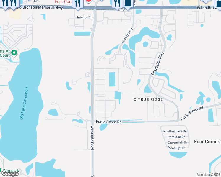 map of restaurants, bars, coffee shops, grocery stores, and more near 8947 Candy Palm Road in Kissimmee