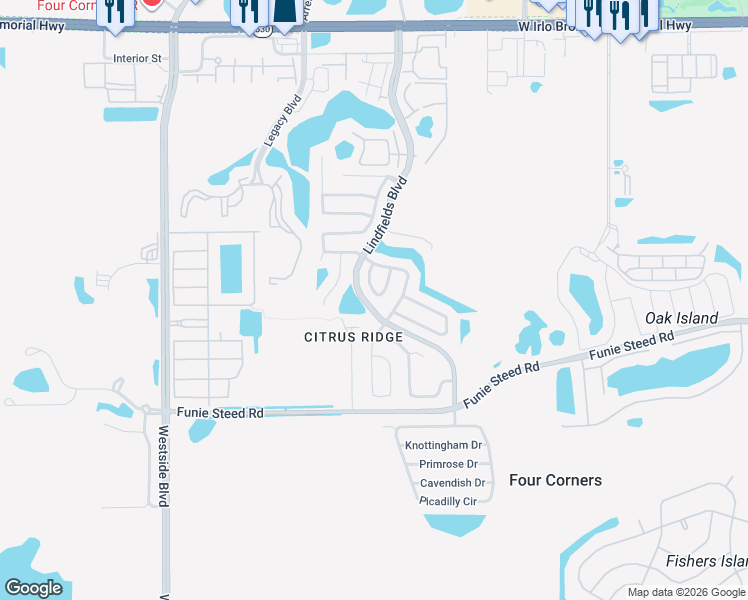 map of restaurants, bars, coffee shops, grocery stores, and more near 2920 Dickens Circle in Kissimmee