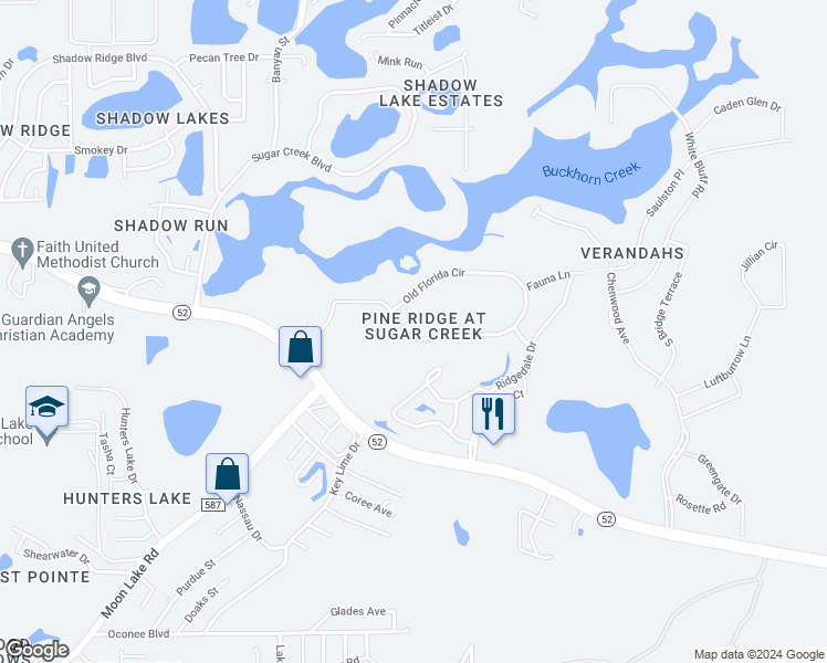 map of restaurants, bars, coffee shops, grocery stores, and more near 13053 Old Florida Circle in Hudson