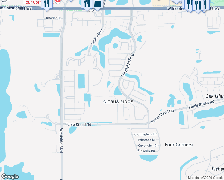 map of restaurants, bars, coffee shops, grocery stores, and more near 3006 Bransbury Court in Kissimmee