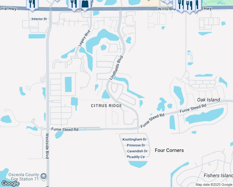 map of restaurants, bars, coffee shops, grocery stores, and more near 2928 Dickens Circle in Kissimmee