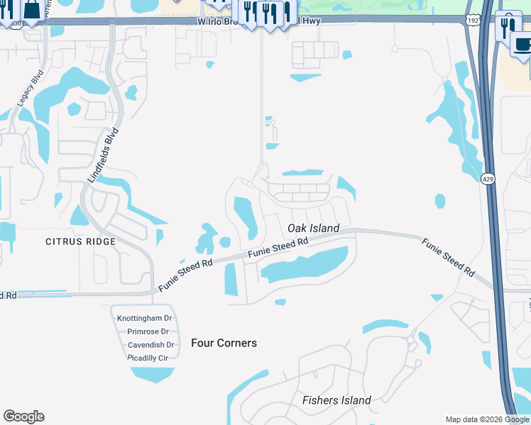 map of restaurants, bars, coffee shops, grocery stores, and more near 3080 Secret Lake Drive in Kissimmee