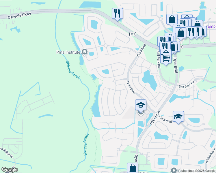 map of restaurants, bars, coffee shops, grocery stores, and more near 3511 Maple Ridge Loop in Kissimmee