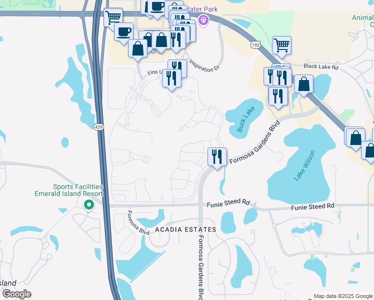 map of restaurants, bars, coffee shops, grocery stores, and more near 8081 Surf Street in Kissimmee