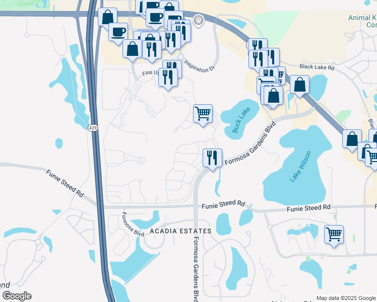 map of restaurants, bars, coffee shops, grocery stores, and more near 8036 Dreamsicle Drive in Kissimmee