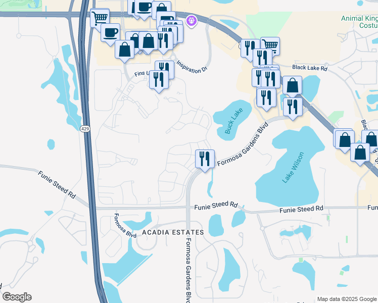 map of restaurants, bars, coffee shops, grocery stores, and more near 8036 Dreamsicle Drive in Kissimmee