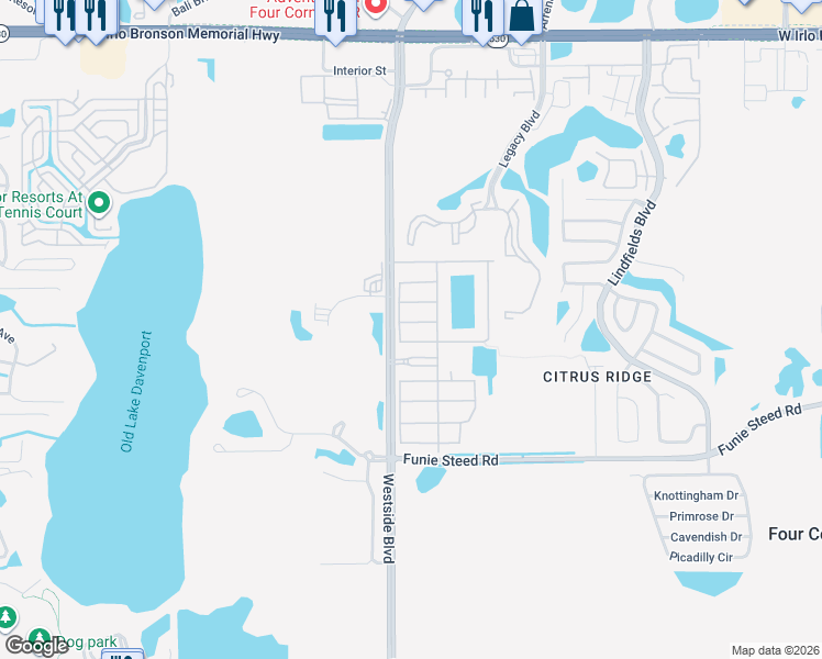 map of restaurants, bars, coffee shops, grocery stores, and more near 8979 Candy Palm Road in Kissimmee
