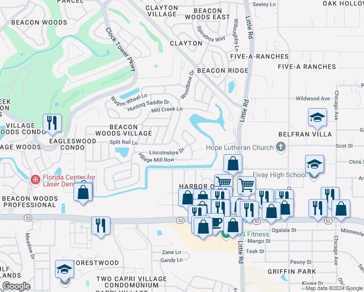 map of restaurants, bars, coffee shops, grocery stores, and more near 8701 Lincolnshire Drive in Hudson