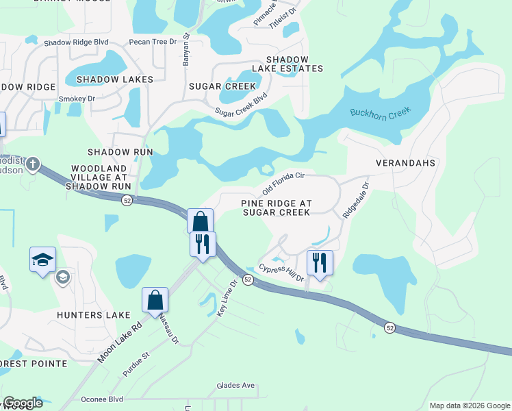 map of restaurants, bars, coffee shops, grocery stores, and more near 13030 Old Florida Circle in Hudson