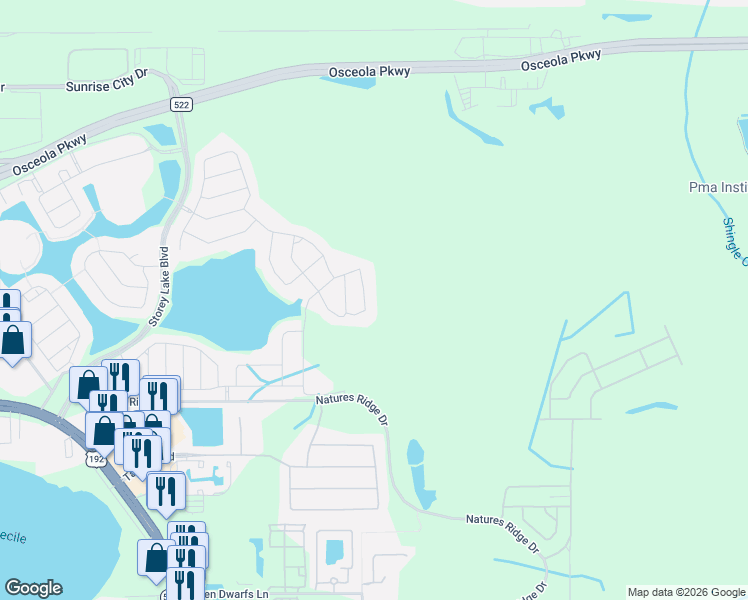 map of restaurants, bars, coffee shops, grocery stores, and more near 3001 Ballad Road in Kissimmee