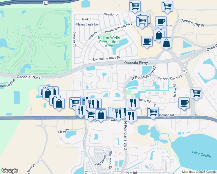 map of restaurants, bars, coffee shops, grocery stores, and more near 5291 Images Circle in Kissimmee