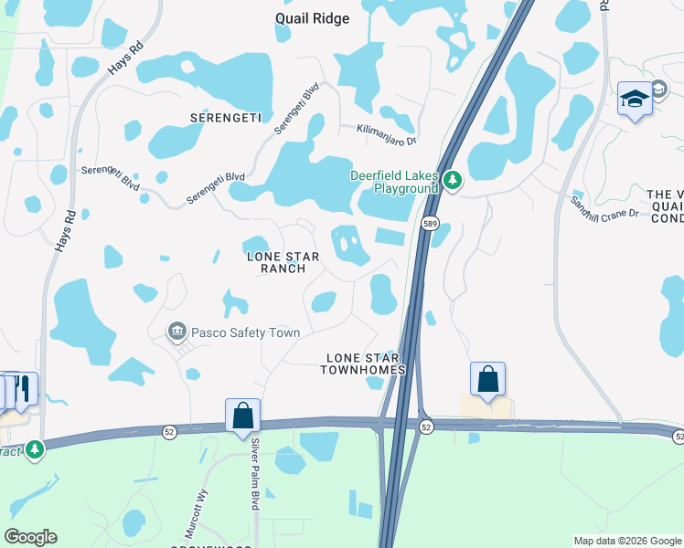 map of restaurants, bars, coffee shops, grocery stores, and more near 15747 Greyrock Drive in Spring Hill