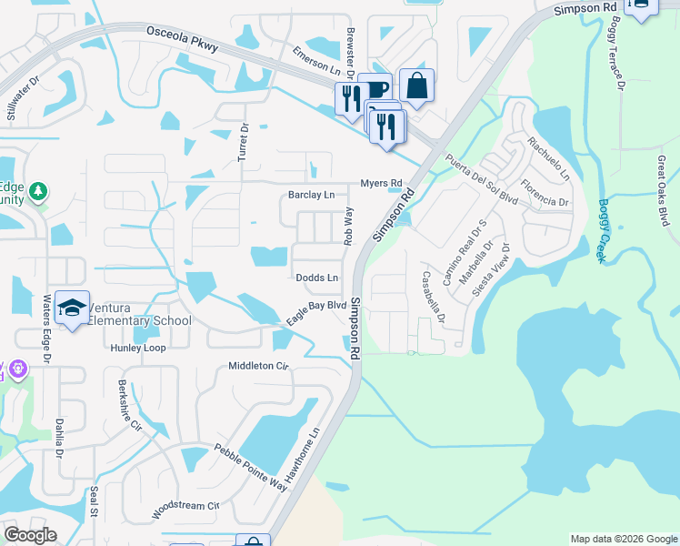 map of restaurants, bars, coffee shops, grocery stores, and more near 2759 Dodds Lane in Kissimmee