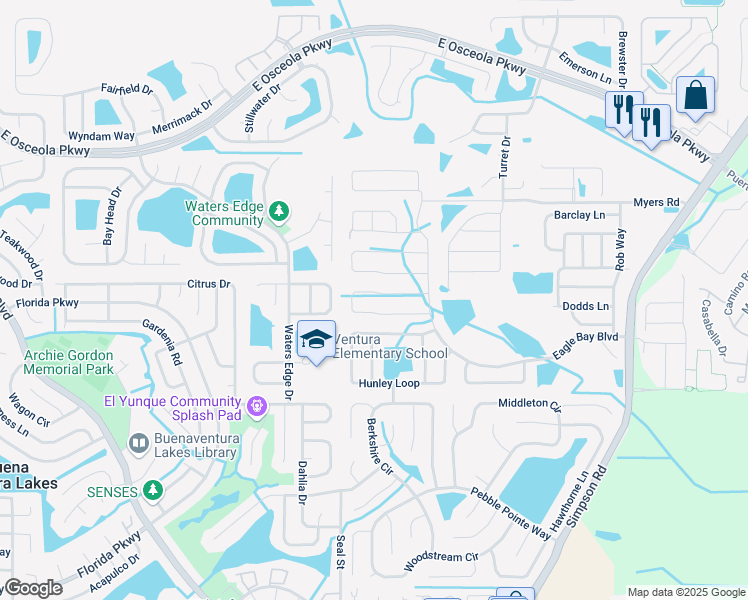 map of restaurants, bars, coffee shops, grocery stores, and more near 2556 Tanner Terrace in Kissimmee
