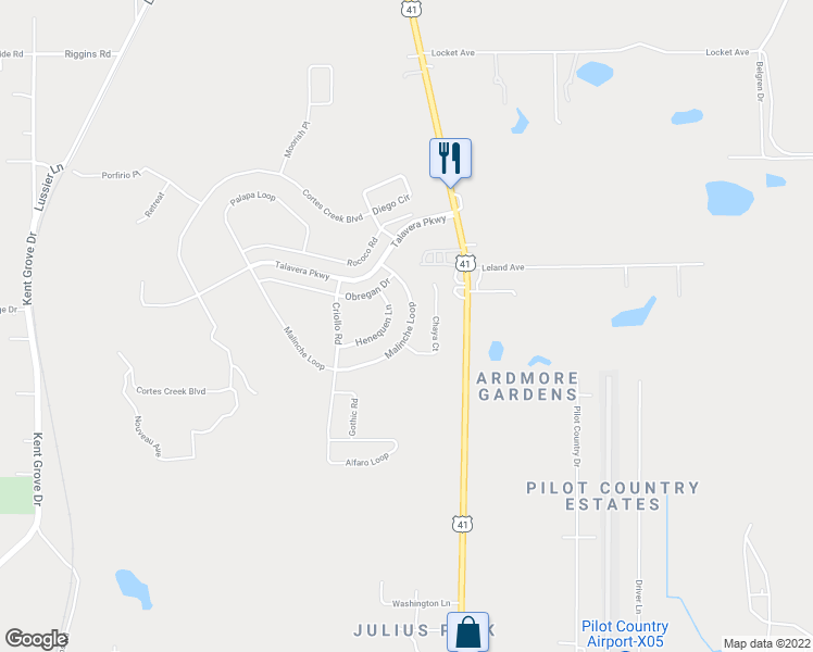 map of restaurants, bars, coffee shops, grocery stores, and more near 18939 Malinche Loop in Spring Hill