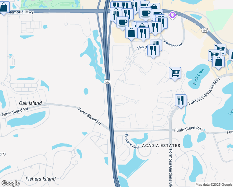 map of restaurants, bars, coffee shops, grocery stores, and more near Daniel Webster Western Beltway in Kissimmee