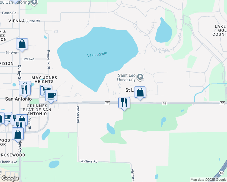 map of restaurants, bars, coffee shops, grocery stores, and more near Grove Street in Saint Leo