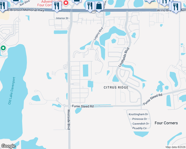map of restaurants, bars, coffee shops, grocery stores, and more near 8911 Candy Palm Road in Kissimmee