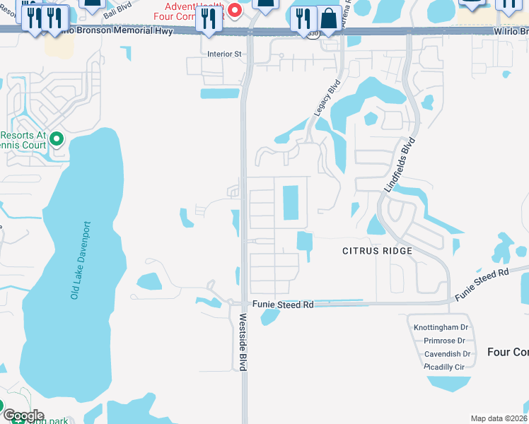 map of restaurants, bars, coffee shops, grocery stores, and more near 8979 Candy Palm Road in Kissimmee