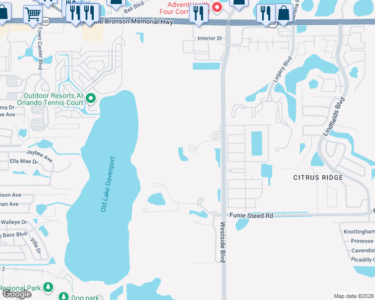 map of restaurants, bars, coffee shops, grocery stores, and more near 9055 Treasure Trove Lane in Kissimmee