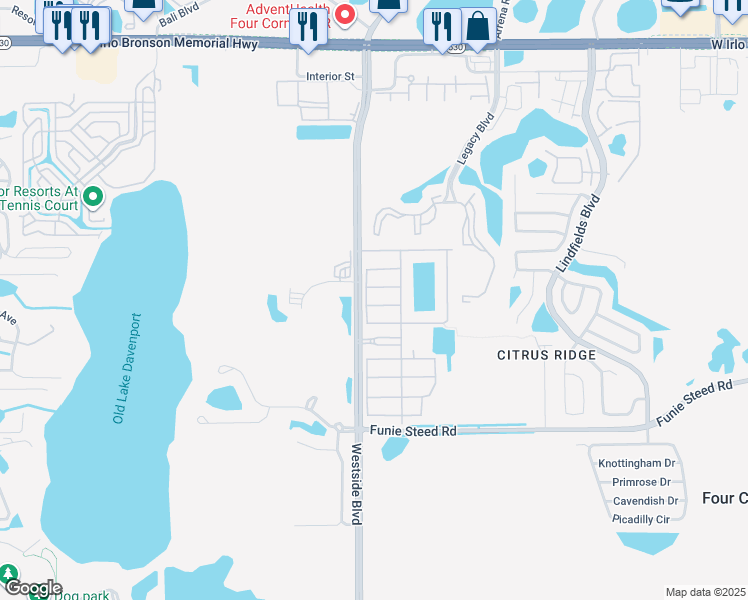 map of restaurants, bars, coffee shops, grocery stores, and more near 8979 Candy Palm Road in Kissimmee