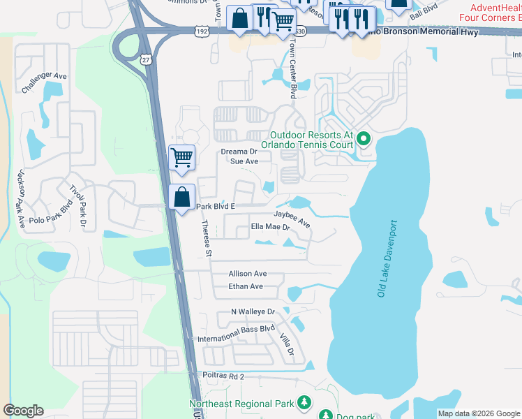 map of restaurants, bars, coffee shops, grocery stores, and more near 338 Joanne Drive in Davenport