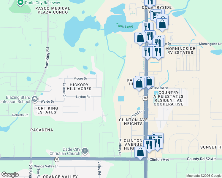 map of restaurants, bars, coffee shops, grocery stores, and more near 37700 Beth Street in Dade City