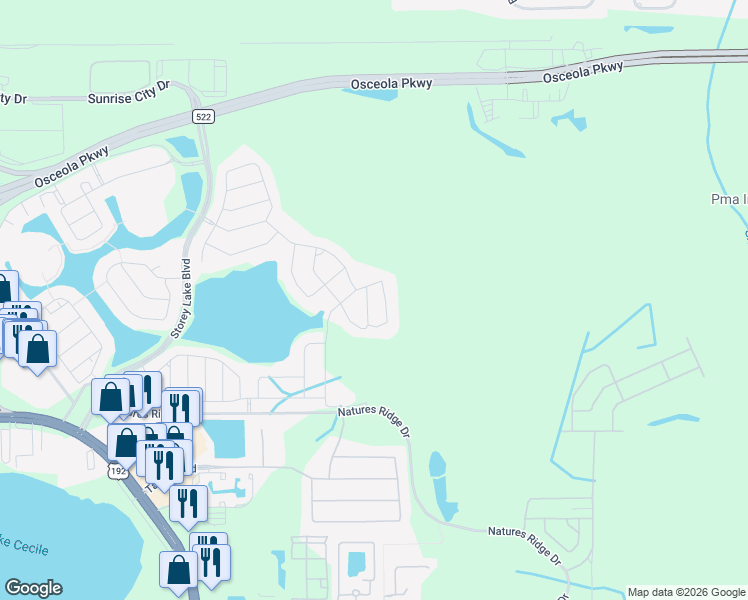 map of restaurants, bars, coffee shops, grocery stores, and more near 3041 Beaver Creek Drive in Kissimmee