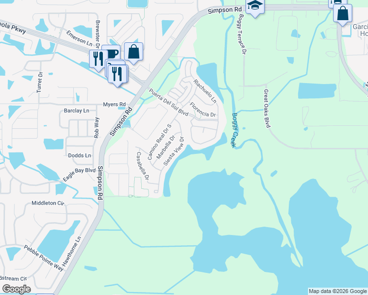map of restaurants, bars, coffee shops, grocery stores, and more near 2983 Siesta View Drive in Kissimmee