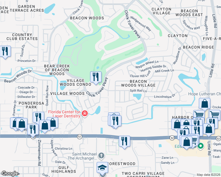 map of restaurants, bars, coffee shops, grocery stores, and more near 12400 Eagleswood Drive in Hudson