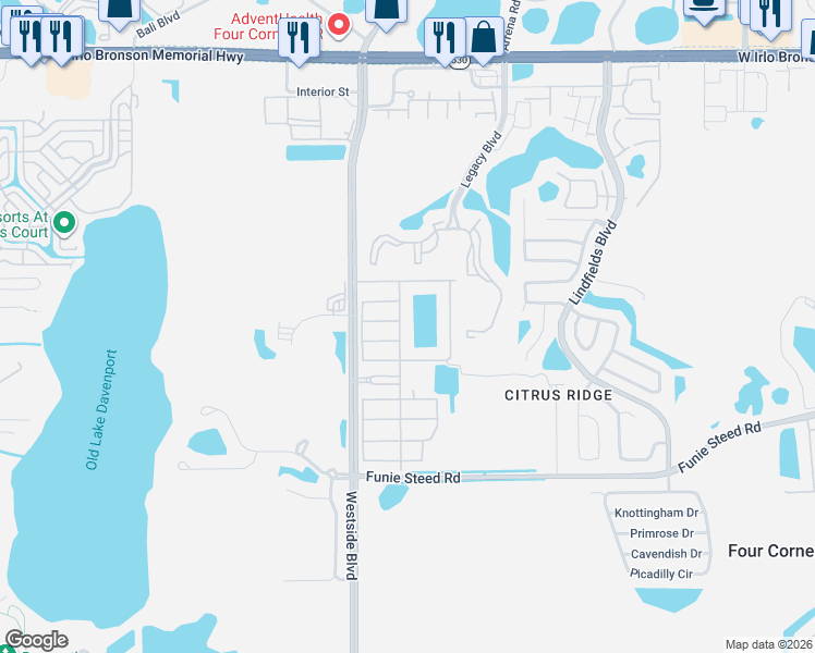 map of restaurants, bars, coffee shops, grocery stores, and more near 3059 Beach Palm Avenue in Kissimmee