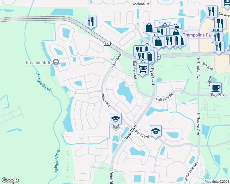 map of restaurants, bars, coffee shops, grocery stores, and more near 3201 Holderness Drive in Kissimmee