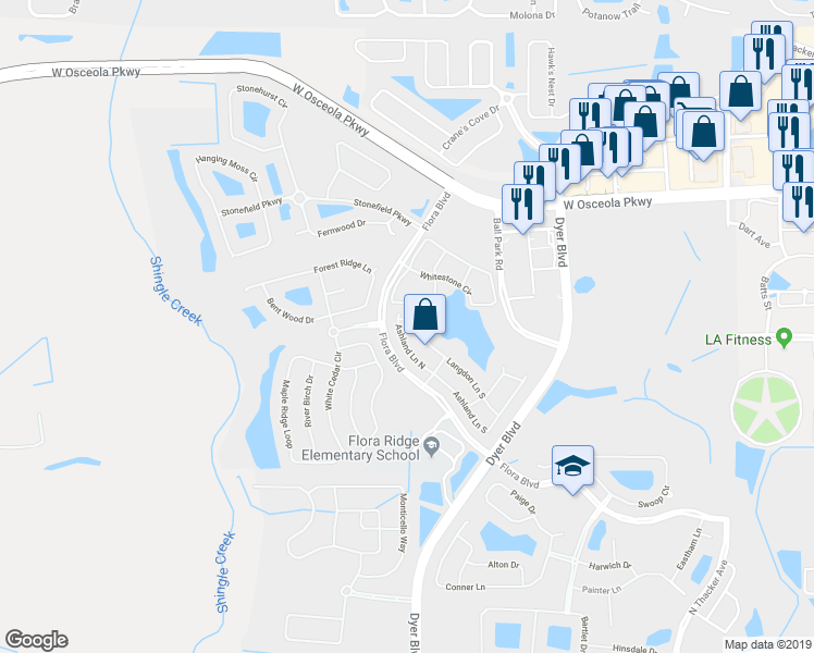 map of restaurants, bars, coffee shops, grocery stores, and more near 3201 Holderness Drive in Kissimmee